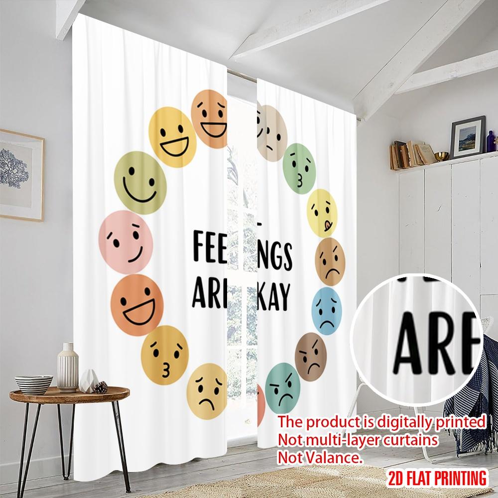 2pcs 2D flat printing Party Window Curtains All Feelings Okay Emoticons Polyester Without Electricity Birthday Party Use for