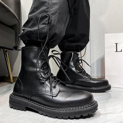 Mode herr vardaglig hiphop punk motorcykelkängor äkta läderskor svarta ankel cowboykänga streetwear plattform botas de homens skor