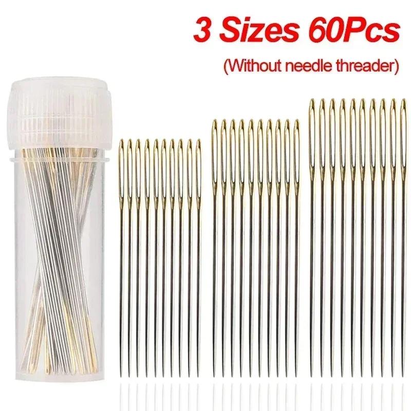 30/60Pcs Large Eye Cross Stitches Needles with Threader DIY Stitch Embroidery Needlework Threading Needle Hand Sewing Tools
