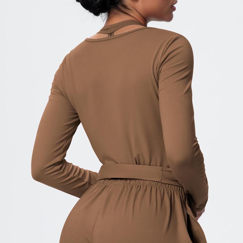 Women's Brushed Long Sleeve One-Piece Yoga Suit for Casual Outdoor Sports and Fitness