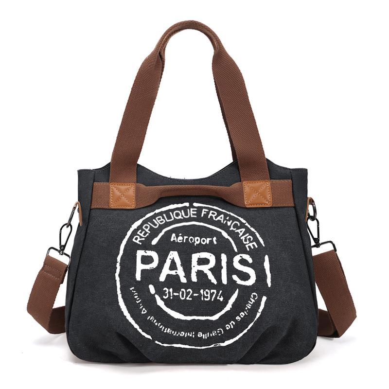 Women's Vintage Minimalist Paris Letter Print Commuter School Travel Small Crossbody Bag Handbag Tote Bag Large Capacity with Zipper Shoulder Bag