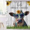 Farm Cow Shower Curtain Sweet Cheek Funny Cow with Sunflower Vintage Barn Farm Animal Waterproof Bathtub Shower Curtain