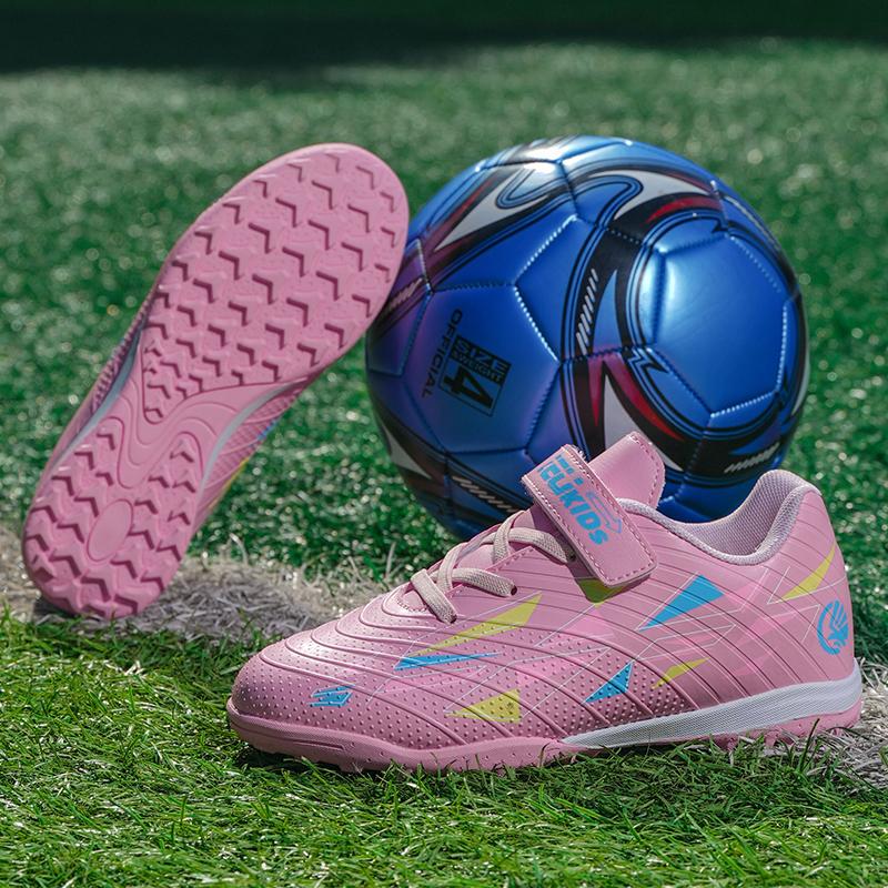 29-39 Kids Soccer Cleats Rubber Non-slip Velcro Lacing Artificial Turf Football Boots Outdoor Sports Training Football Shoes