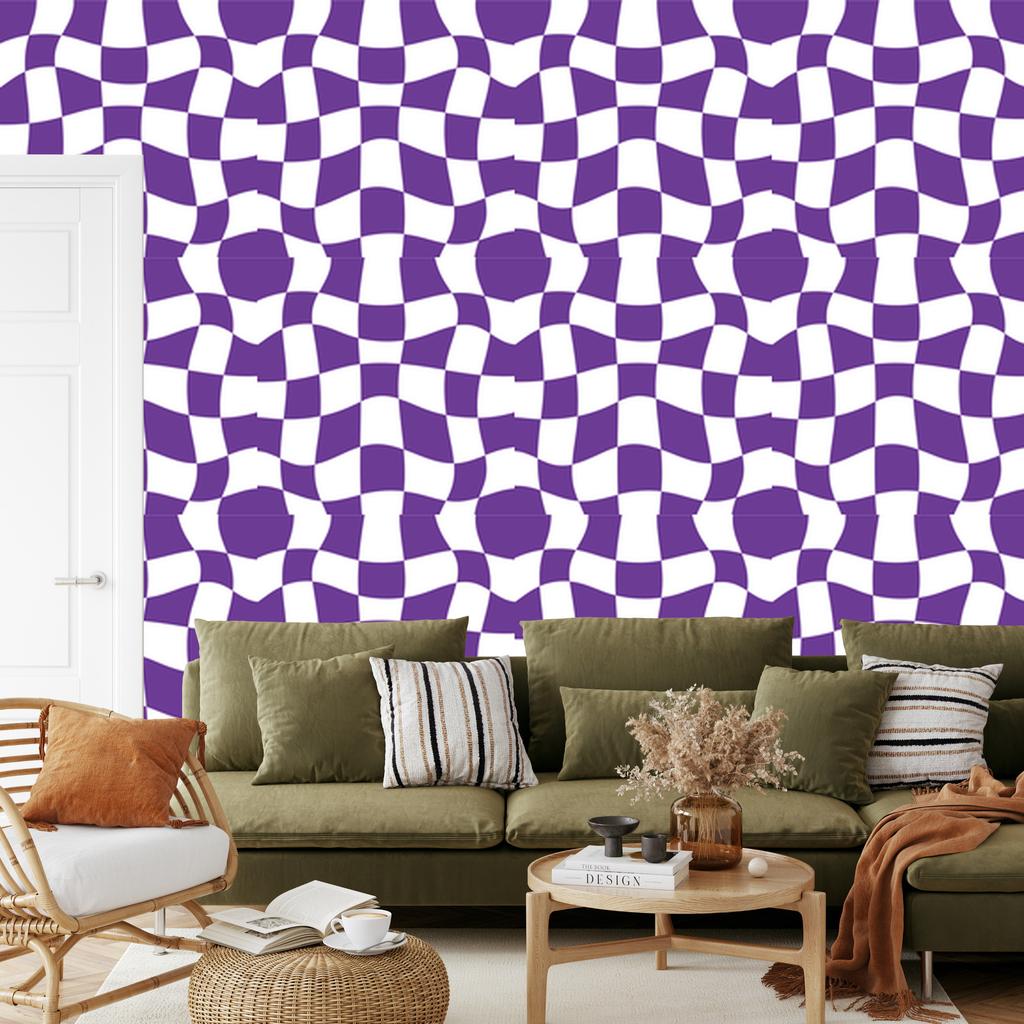 Wallpaper Casual Checkerboard Purple, White and Lavender 50x1000
