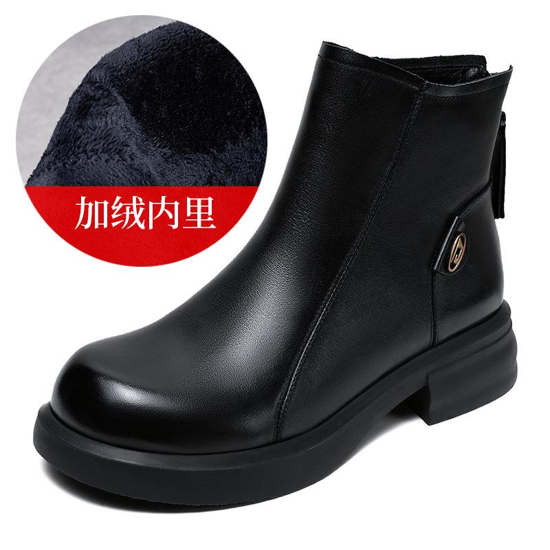 Leather Women's Shoes Autumn and Winter British Style Cowhide Martin Fashion Back Zipper Short Chelsea Single