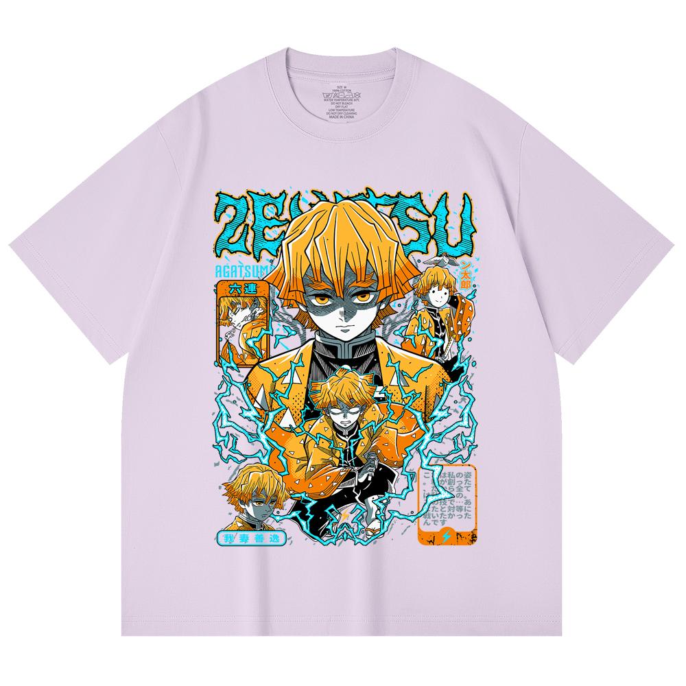 230 Gsm 100% Cotton Demon Slayer V100 Zenitsu Print Unisex Heavy Cotton T Shirt