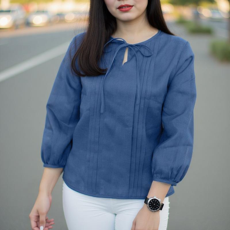 

ZANZEA Женская повседневная блузка с круглым вырезом и рукавом 3/4 S