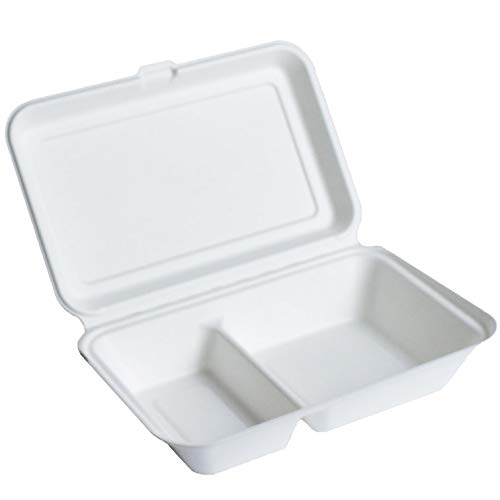 Takeout Lunch Boxes, Bagasse Mold, Spacious, Wide, 2-Compartment, 50 Pieces, Stylish, Eco-Friendly, Disposable
