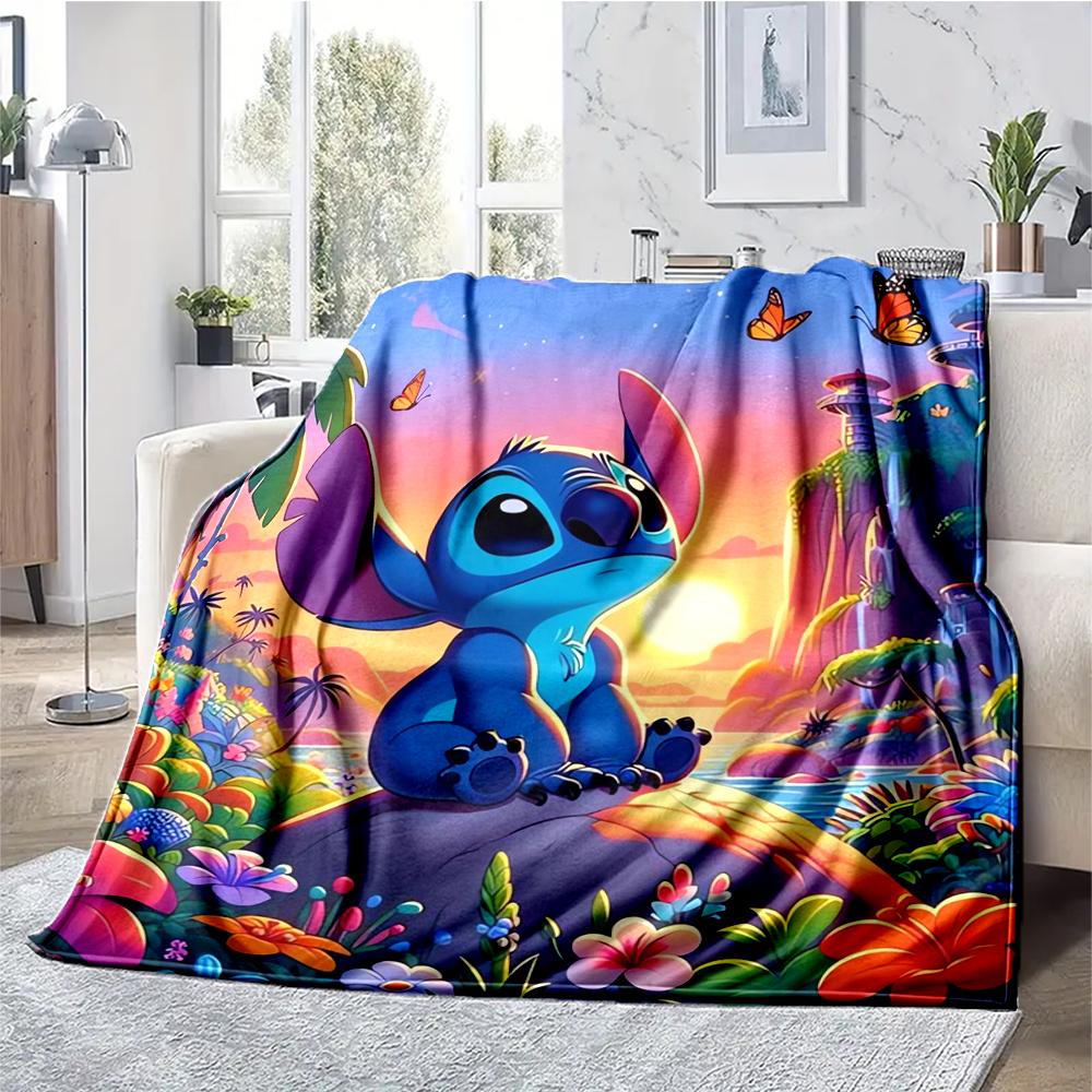 Stitch Theme Printed Blanket - Perfect for Couch, Bed, Travel & Outdoor Use | Machine Washable, Cozy & Durable.