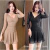 Early Autumn New Slim and Thin Nightclub Work Clothing Sexy Mesh Bottoming Long-sleeved Big Swing Dress