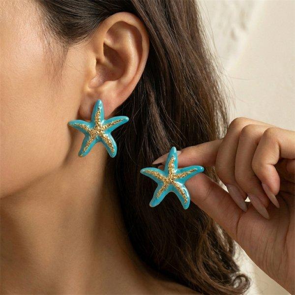 Bohemia Gold Color Starfish Hoop Earring for Women Vintage Exaggerate Metal Big Starfish Earring Beach Party Daily Wear Jewelry
