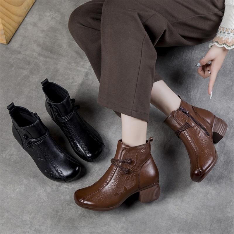GKTINOO 2025 New Autumn Winter Thick Heel Ankle Boots Women Warm Boots Shoes Handmade Genuine Leather Zipper Retro Boots