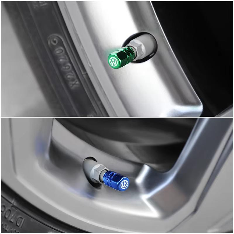 4Pcs Volkswagen Alloy Tire Valve Caps Cores Dustproof Anti-leak Covers For VW Golf GTI Polo Passat T-ROC Jetta Car Tire Modify