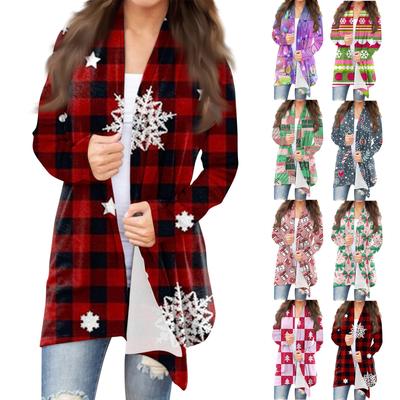Lässiger, langärmliger Cardigan mit Weihnachtsmuster für Damen ohne Übermantel