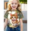 Girl Clothes Kawaii Cat Pattern Print Summer Short Sleeve Tops Casual Fashion T-Shirt Outdoor Lightweight Children's Clothing