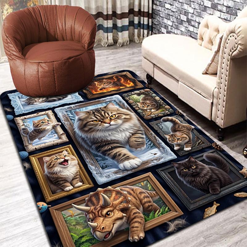 Cat Adventures Pattern Rug Floor Mat for Living Room or Bedroom Soft and Comfortable Carpet a Gift for Birthday and Holiday.