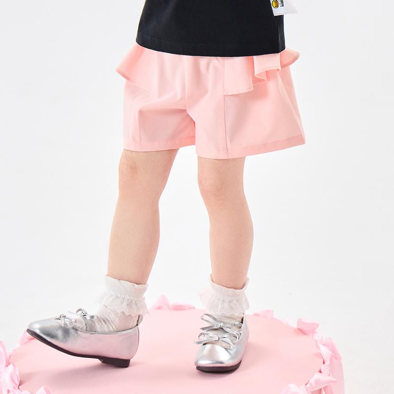 B. Duck Yellow Duck Children's Clothing with Ruffle Edge Design, Girls' Pink Casual Summer Shorts