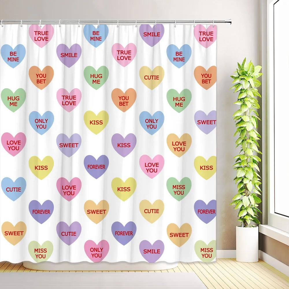 

Valentine S Day Shower Curtain Abstract Modern Romantic Red Pink Love Hearts Home Bathroom Decor Fabric Bath Curtains With Hooks W60H190(CM)-1 Pcs