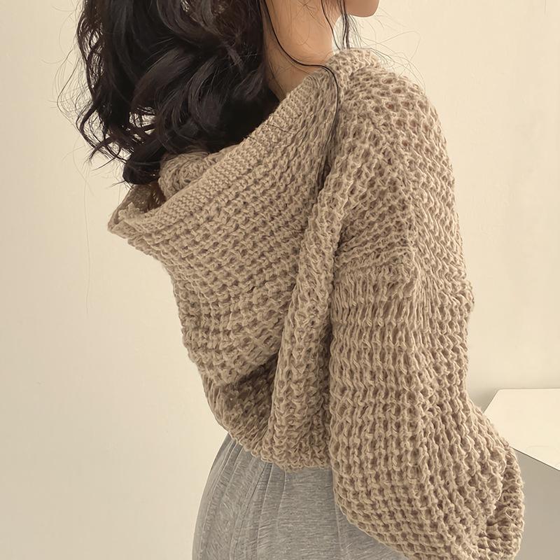 Korean Chic Hooded Short Knit Cardigan - Women's Autumn/Winter Loose Lapel Style