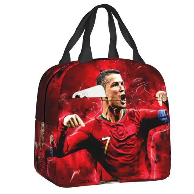 Cristiano Ronaldo World Cup Insulated Lunch Bag - Cartoon Bento Design, Oxford Cloth, Perfect for Campus and Office