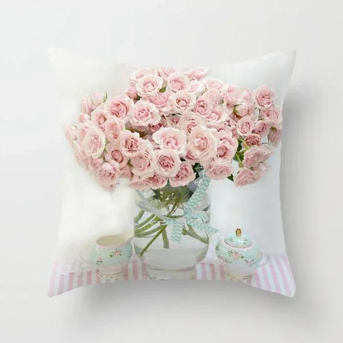 Home Decor Pink Roses and Love Pattern Pillow Cover Pattern Cushion Cover Suitable for Sofa Bedroom Car Pillow Cover