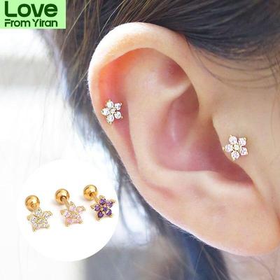 1ks Nerezová ocel Módní Květiny Zirkonie Chrupavka Cz Náušnice do ucha Pro ženy Korunka Helix Stud do ucha Piercing Šperky