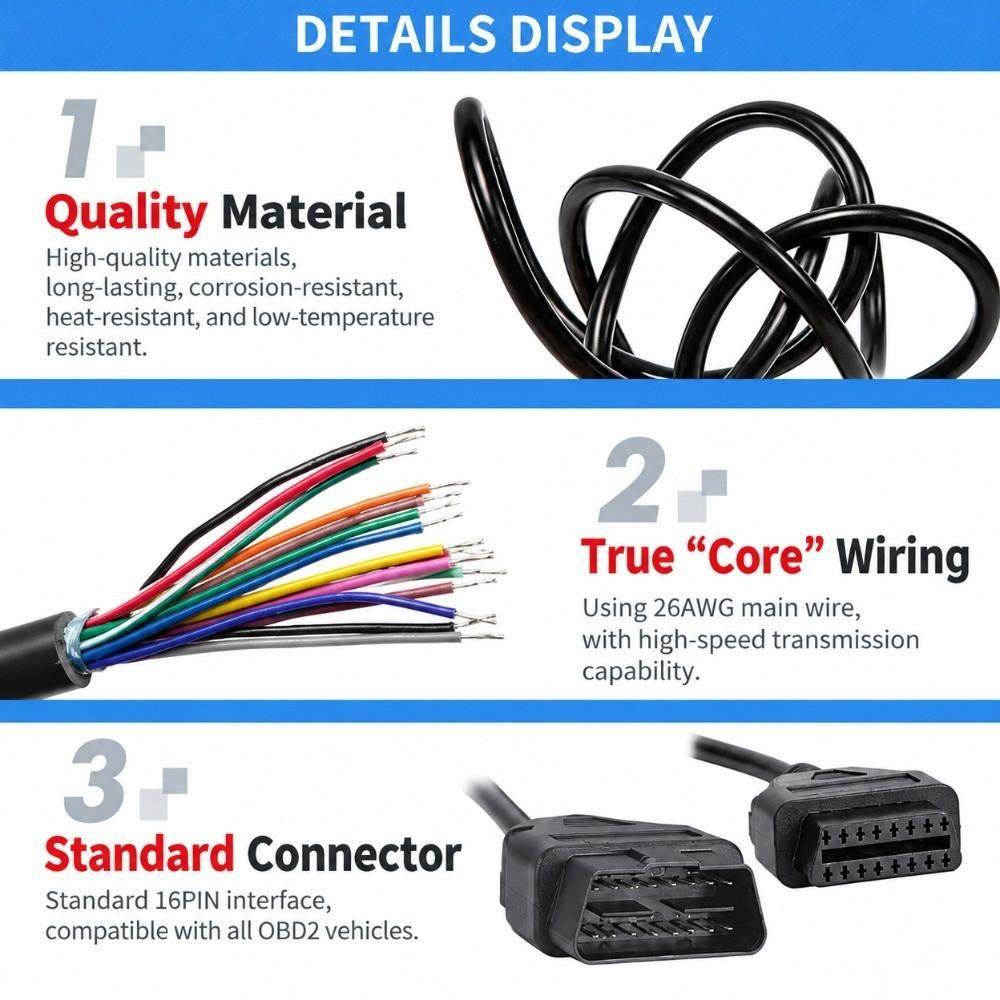 30/60/100/150/300cm OBD2 Extension Cable Male To Female ELM327 Scanner Adapter  for ELM327 Scanner