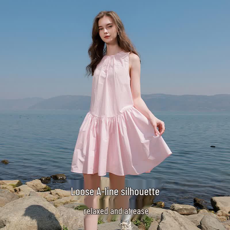 Sancai Women's Sleeveless Pure Cotton A-Line Mini Dress
