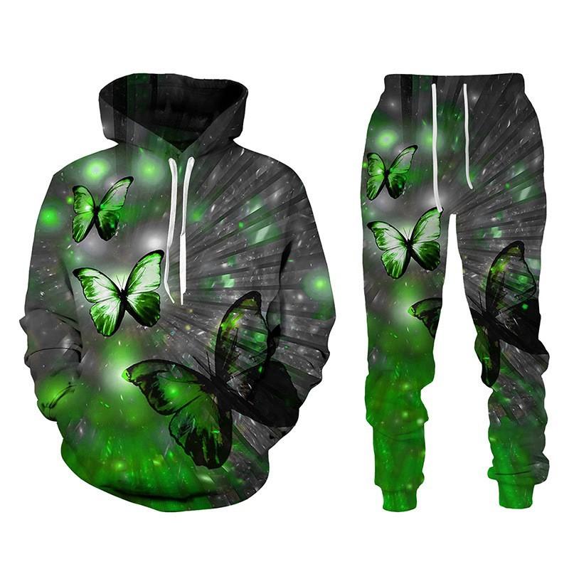 3D Butterfly Printed Men's 2-piece Outfits Casual Men Women Hooded Sweatshirt Suit Autumn Oversized Fashion Tracksuit Pants Sets