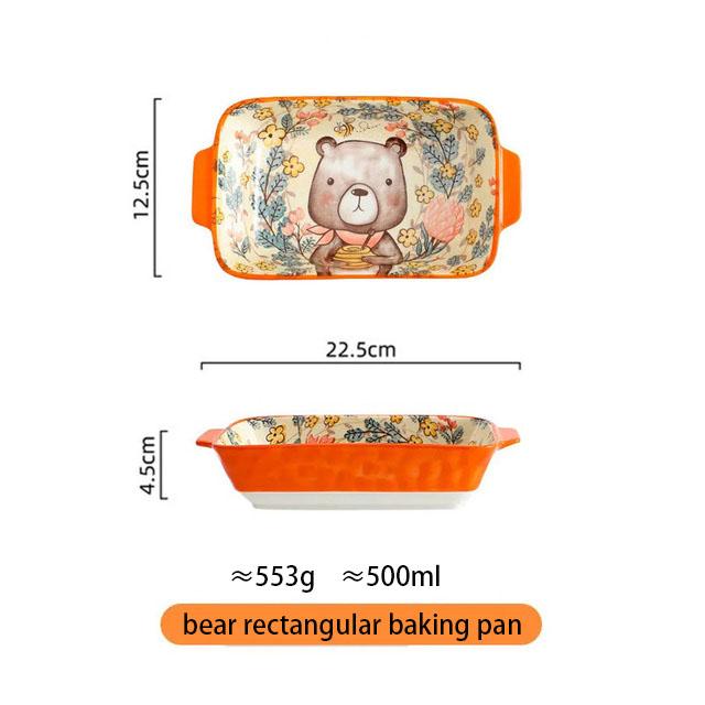 Ceramic Bakeware With Handle Forest Animals Baking Pan Underglaze Kitchen Tableware Salad Bowl Au Gratin Dishes