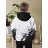 Boys' Black and White Graffiti Color 3D Printed Long Sleeved Hooded Sweatshirt, Boys' Spring and Autumn Sportswear
