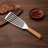 Stainless Steel Slotted Spatula with Wooden Handle Heavy-Duty Turner for Steak Fish BBQ Heat-Resistant Rust-Proof Essential Kitchen Tool for Flipping