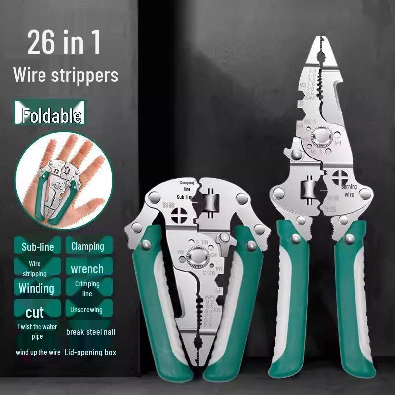 26-in-1 Upgraded Foldable Electrician's Tool: Wire Stripper, Crimper, Splitting & Wrapping Pliers