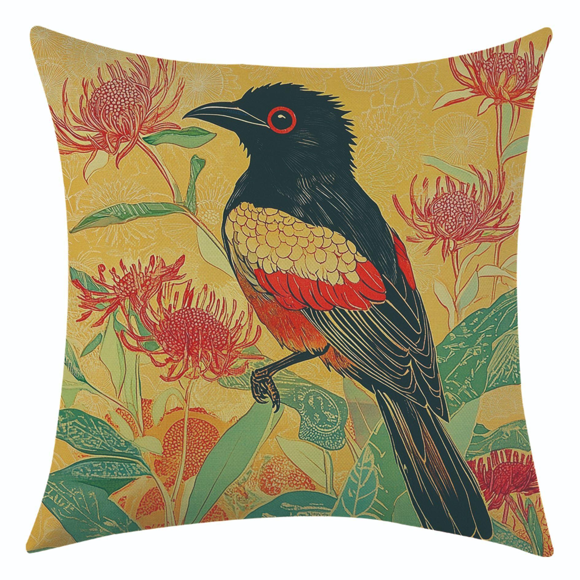 

New Faux Embroidered Flower-and-bird Style Linen Pillowcase for Holiday Decoration and Car Cushion Cover 45 * 45 separate pillow cover