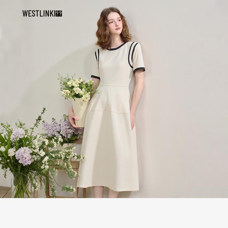 

Women s Elegant Color-block Short Sleeve Midi Dress L
