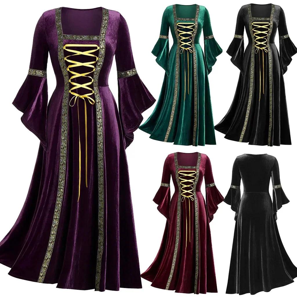 LYRIA Halloween Damenkleider Kostüme Für Damen Langarm Mittelalter Cosplay Vintage Vampir Hexe Viktorianisch Goth Bandagekleid