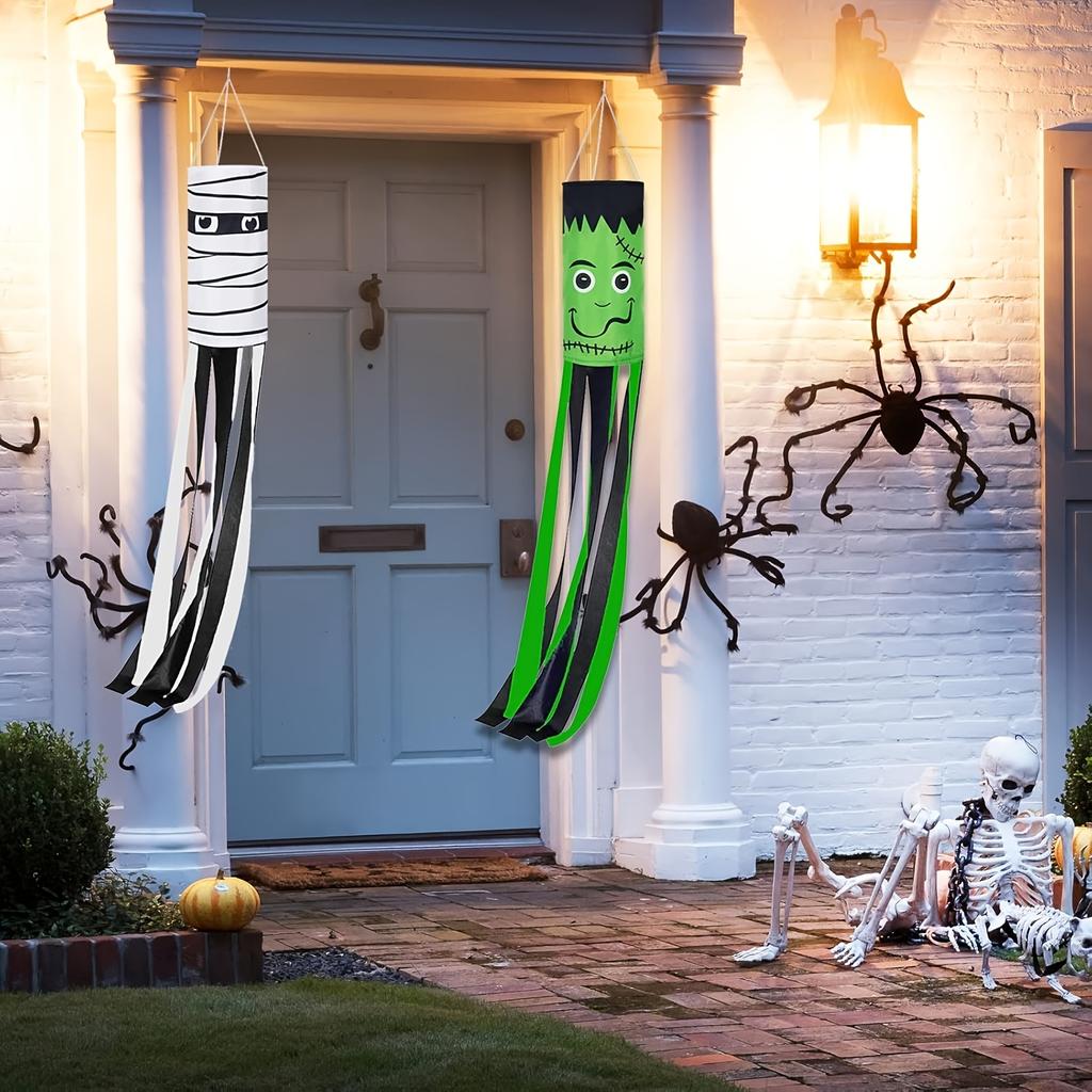 1Halloween Weathervane Spooky Wind Indicator Polyester Windsock Flag Lightweight Hanging Ornament For Outdoor Yard Lawn Porch