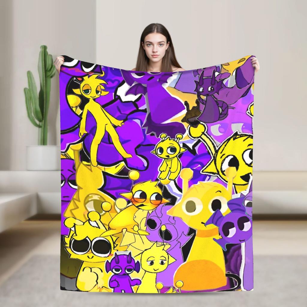 Sprunki Spiel-Flanelldecke, originelle Kuscheldecke für Zuhause, Hotel, Sofa, 125 x 100 cm, flauschig, dünn, Steppdecke