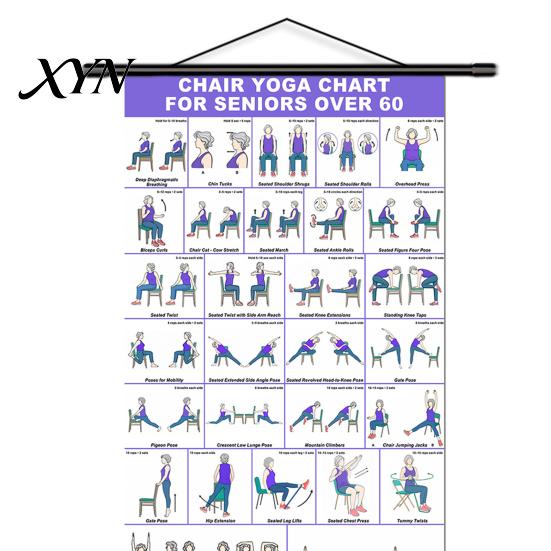 Wellness Wall Art Chair Yoga Chart, Canvas Poster with Hanging Rod And Rope, Gentle Movement Guide Chart for Seniors Beginners Home Stretching