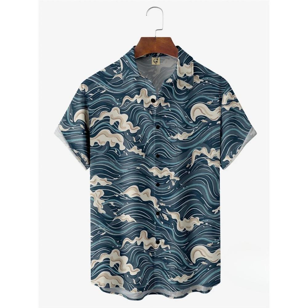 Nowe Koszule Hawajskie Męskie Krótki Rękaw Styl Japoński Grafika 3D Fala Ukiyo Clothes Letnia Ubrania Streetwear Męskie Koszule