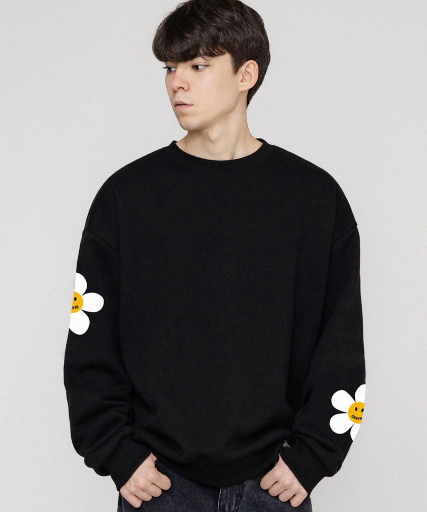 GRAVER [Unisex] Multi Flower Dot Smile Sweatshirt_Black