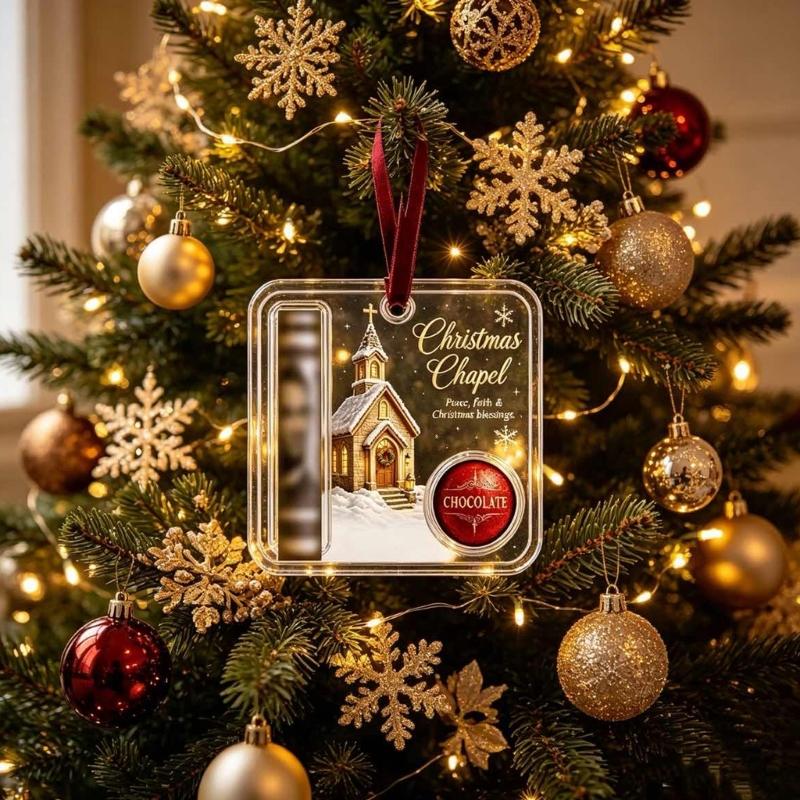 Holiday Cash Gift Ornament, Acrylic Money Pocket with Treat Compartment and Display Loop for Tree Use Gift