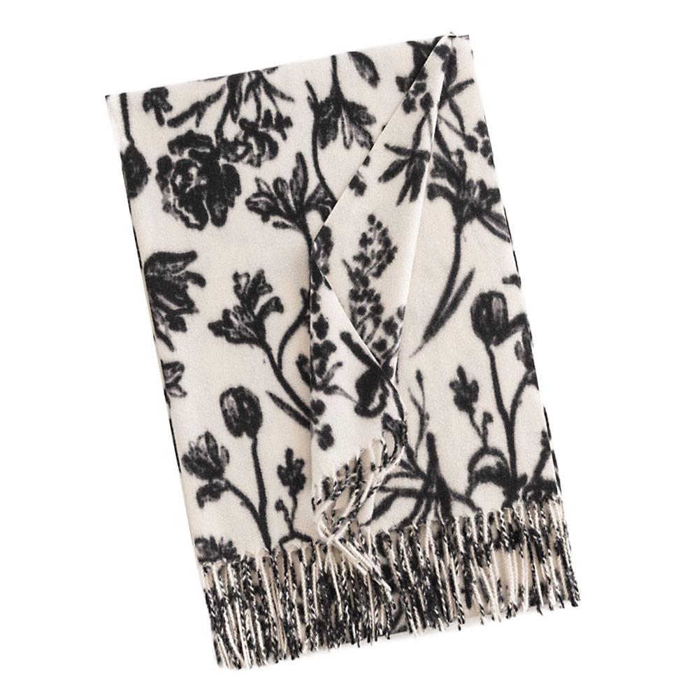 Fashion Thickened Imitation Cashmere Scarf Floral Print Tassel Neck Warmer Long Scarf Cold-proof Shoulder Wrap Couple