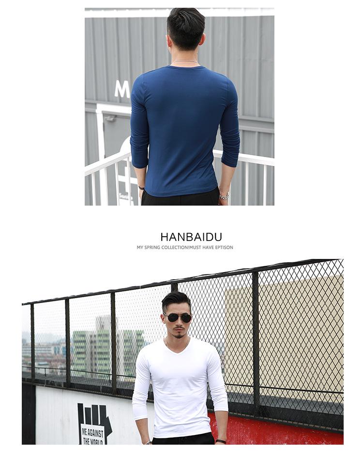 Men's Solid Color Long-Sleeve V-Neck T-Shirt - Casual Spring/Autumn Bottoming Shirt