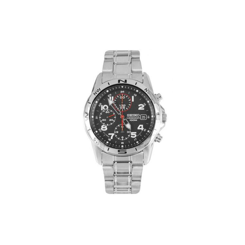 

SEIKO 100 meters waterproof depth fashion Quartz Steel Strap men s watch black dial SND375P1