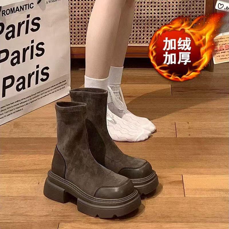 Platform Short Boots Women's Shoes New Early Autumn Elastic Thin Boots Retro Martin Boots Chelsea Boots