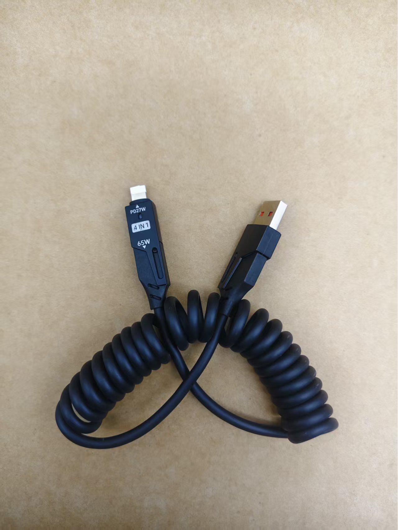 New 100W Retractable Four-in-One Silicone Charging Cable for Huawei and Apple