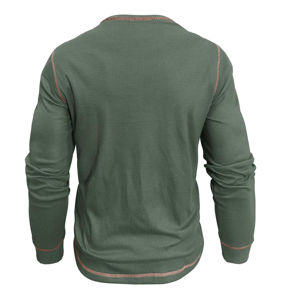 Men's Retro British Style Color Block Henley Long Sleeve Polo Shirt