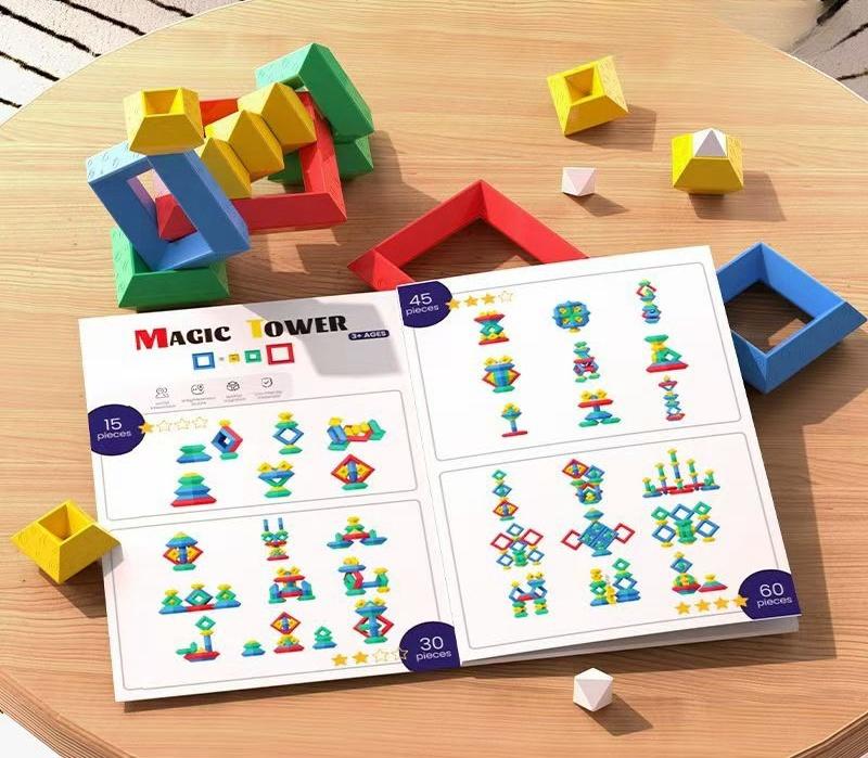16PCS Pyramid  Building Blocks Assembly Puzzle Toys Intellectual Development Brain Teasers Stacker Toy Magic Tower