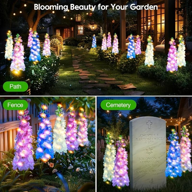 Solar Delphinium Flower Garden Lights Outdoor Waterproof LED Stake Lamp for Yard Lawn Patio Pathway Landscape Decoration